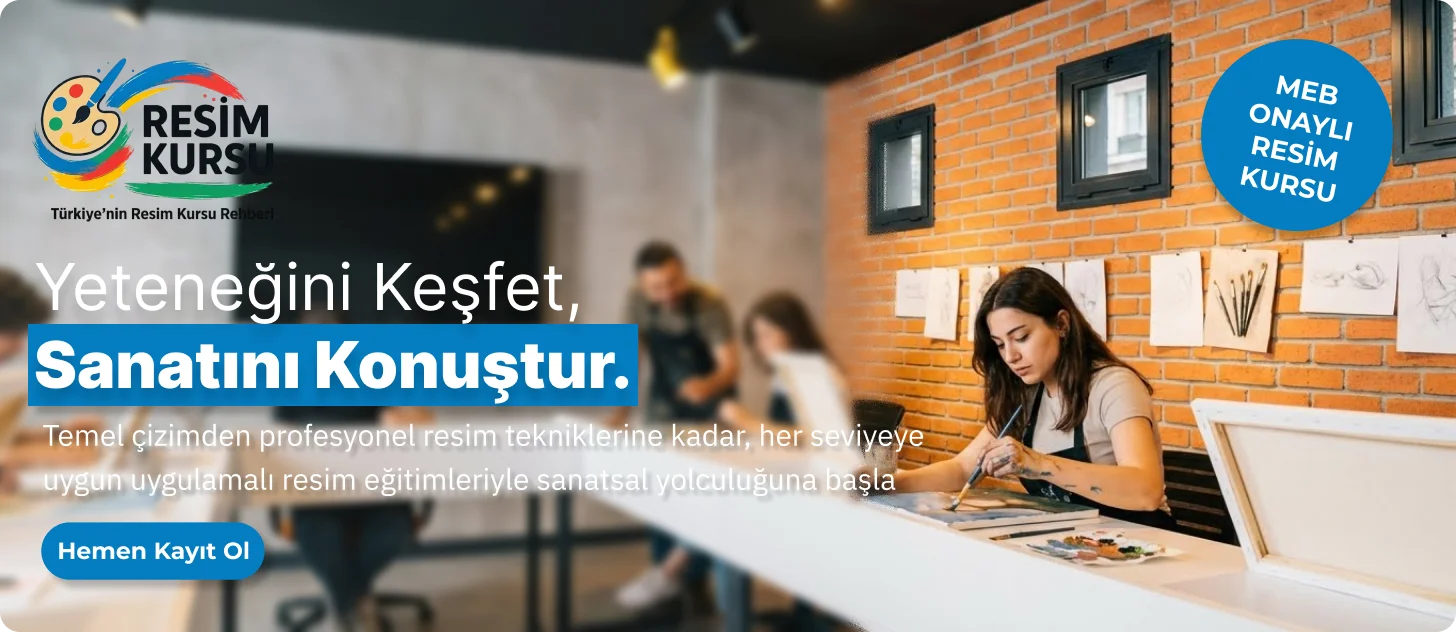 MEB onaylı resim kursu sanat atölyesinde profesyonel teknik çizim eğitimi alan kursiyerler ve uzman eğitmen.